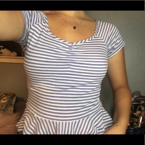 blue and white peplum top